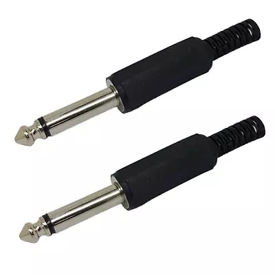 2 X 6.35mm Mono Jack Plug TWIN PACK Connector 1/4 Inch 6.35 Mm Black Solder Type • £1.69