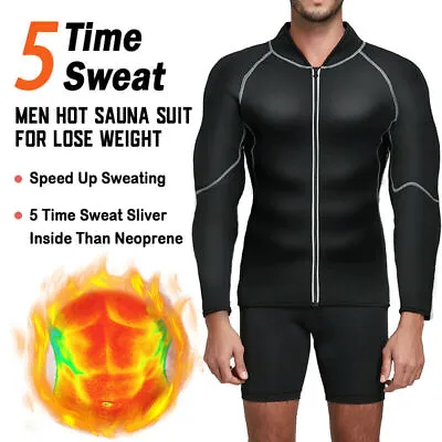 $25.99 • Buy Men Sweat Neoprene Weight Loss Sauna Suit Workout Jacket Long Sleeve Body Shaper