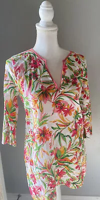 J. Crew Factory Tissue Tunic Floral Swim Cover Top Ivory Pink Green Medium • $18.70