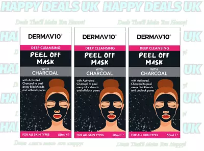 Derma V10 Deep Cleansing Peel Off Mask With Charcoal | Unblock Pores - 3x50ml • £8.79