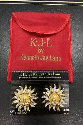 KJL KENNETH JAY LANE Signed Vintage 2 Tone Tiered Sunflower Clip Earrings Unused • $54.60