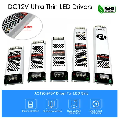 LED Driver Power Supply Transformer AC 110 - 240V - DC 12V 5A - 25A LED Drivers • £16.38