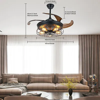 36'' Farmhouse Rustic Invisible Ceiling Fan Light Metal Cage Chandelier W/Remote • $76