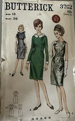 Vtg Butterick Pattern 3762 Misses' Dress Sz 16 Bust 36 Checked For Completeness • $3.39