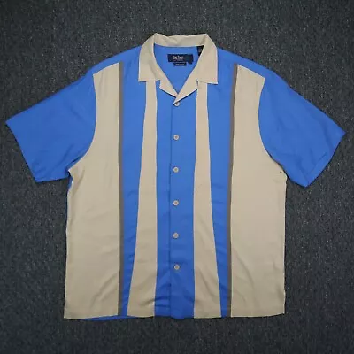 Nat Nast Shirt Mens Large Blue Bowling Tan American Fit Silk Striped • $39.80