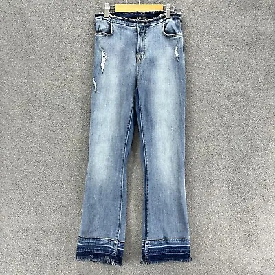 J BRAND Jeans Womens Blue Maria Flare Deconstructed Distressed Drift Frayed Hem • $25.49