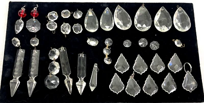 $14.99 • Buy Vintage Lot 39 Clear GLASS Chandelier Boudoir PRISMS CRYSTALS LAMP PARTS