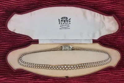 Vintage LOTUS Double Strand Pearl Necklace Diamante Clasp Original Box & Papers • £59