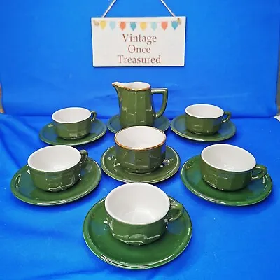 £19.95 • Buy Vintage APILCO French Porcelain * 14 Piece Green And Gold BISTRO COFFEE SET * GC