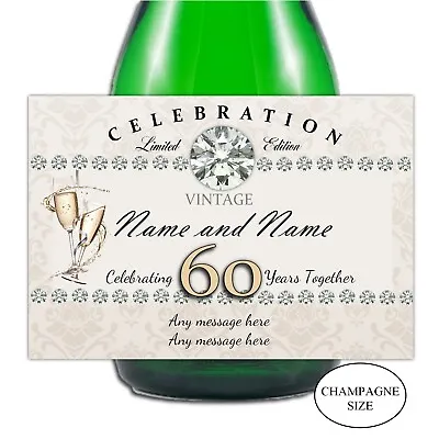 £3 • Buy Personalised 60th Diamond Wedding Anniversary Wine Champagne Bottle Label N58