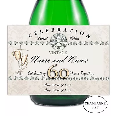£3 • Buy Personalised 60th Diamond Wedding Anniversary Wine Champagne Bottle Label N58