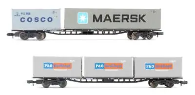 £59.50 • Buy Graham Farish 'n' Gauge Pair Of 373-457a/454 Container Wagons & Container Loads
