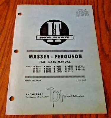 Massey Ferguson 1130 50 65 165 + Tractor I&T FLAT RATE Shop Service Manual MF26 • $8.24