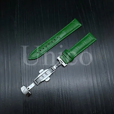 12-24 MM Watch Band Strap Leather Alligator Deployment Fits For Bulova Green • $13.99