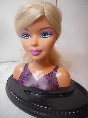 Mattel 2004 Barbie 9 1/4  T Styling Hair Head Blonde Pink Top Black Tray G9040 • $23.88