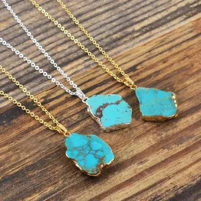 $12.99 • Buy Natural Raw Turquoise Stone Pendant Necklace For Healing Protection Handmade