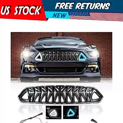Car Front Grill For 18-21 Ford Mustang Shark Grille W/LED Light White Ice Blue • $39.98