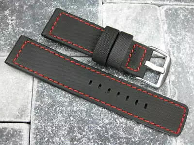 22mm PVC Composite Rubber Band Black Diver Watch Strap Kevlar For Maratac Red X1 • $30.29