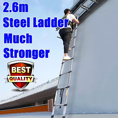 Professional Multi Purpose Steel Telescopic Ladder HeavyDuty Extension Step 2.6m • $62.80