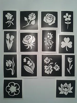 £5.45 • Buy Flower Themed Stencils For Glitter Tattoos / Airbrush  Daisy Rose Tulip Daffodil