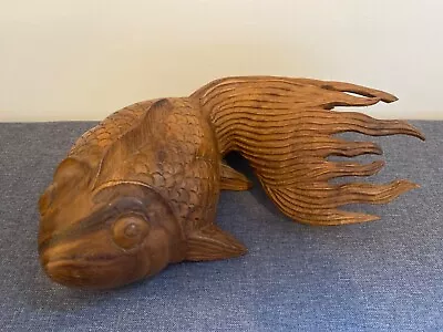 Large Vintage Japanese Rose Wood Carved Koi Carp Fish Fantail Ornament Sculpture • £39.99