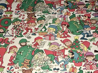 Vtg Christmas Wrapping Paper Gift Wrap 1960 Santa Workshop Elves Nos 20  X 30  • $7.46