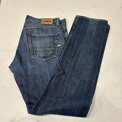 EDWIN ED67 Mens Jeans W 32 L 34 Regular Fit Blue Cotton Denim Straight Leg • £28