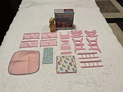 Vintage Dolly & Her Own Nursery Pink Snap Together Furniture W/Doll Original Box • $24.97