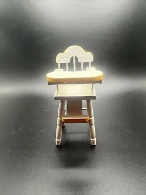 Miniature Doll House Wooden Baby High Chair W/ Liftable Tray White Yellow Vtg • $11