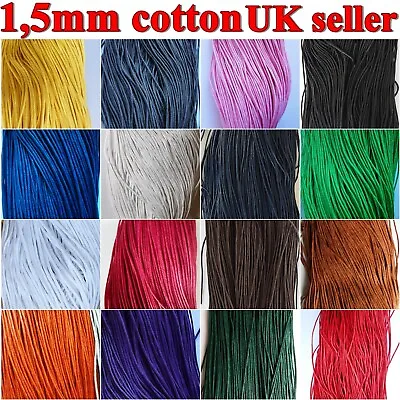 1.5mm Waxed Cotton Cord 6m Jewellery Craft Making Bracelet Necklace String • £1.85