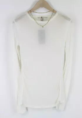 MAISON SCOTCH ~XS Women T-Shirt White Long Sleeved See-Through Round Neck • $33.99