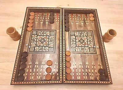 VTG Inlaid Marquetry Middle Eastern Folding Backgammon Checkers Complete Set  • $75