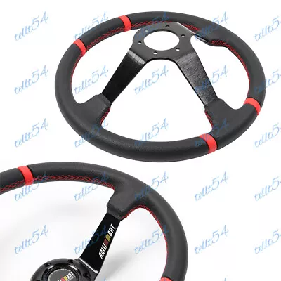 3.5  Deep Dish 13.5  Ralliart Racing Red Stitching Leather Sport Steering Wheel • $66.50