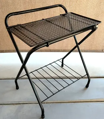 Vintage 1950's Mid Century Metal Mesh Top Tv Phonograph Stand Patio Side Table • $95