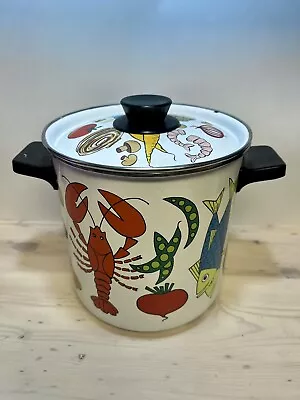 Vintage San Ignacio Enamel Lobster Steam Stock Pot 4 Qt Basket Dutch Oven MCM • $18.26