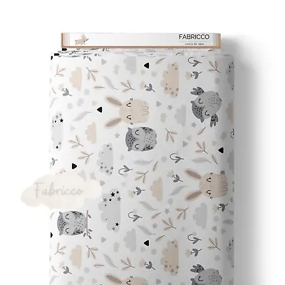 Cotton Fabric Kids  Woodland Animal Forest 100% Cotton  Meadow 160cm 64'' • £2.50