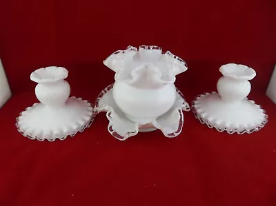Ruffled Milk Glass Candle Holders Flower Vase Candy Dish Wedding Decorations • $35