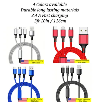3 In 1 Charging Cables For Multiple Devices Iphon/android/camera/tablet/mp3/mp4 • $3.98