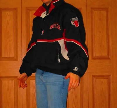 Vintage Starter Chicago Bulls 1/4 Zip Pullover Jacket Men's Large Breakaway • $89.98