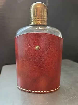 VINTAGE SWANK WHISKY FLASK -RARE- Brown Leather 7 1/4” X 5  • $9