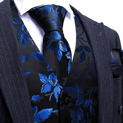 Fashion Men's Waistcoat Coat Vest Tie Hankie SET Formal Dress Suit Slim Tuxedo • $23.99