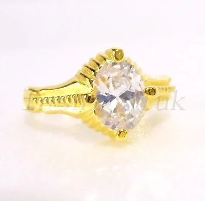 Women Lady 24K Yellow Gold Plated Oval Crystal Cubic Zirconia Ring Size M N  UK • £13.32