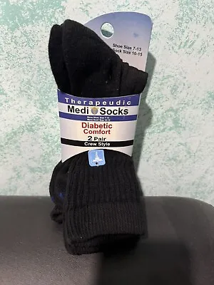Therapeudic Medi Socks Diabetic Socks For Men 2pk Crew Style Shoe Size 7-13 • $11.95