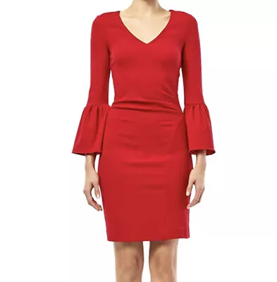 NWT Nicole Miller Women's Ponte Bell SLV Dress Lipstick Red Size P • $34.99