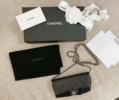 Bnib   Chanel  21p Black Caviar Leather Glasses Case / Bag With Classic Chain ! • £2550