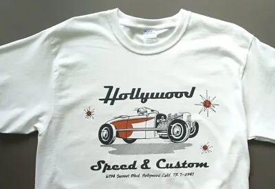 Hollywood Speed & Custom Vintage Style  Rat Rod Drag Racing Hot Rod  T Shirt • $21.95