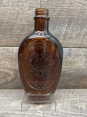 Vintage Log Cabin Syrup Flask Amber Glass Bottle Cornucopia 1776 • $9.99