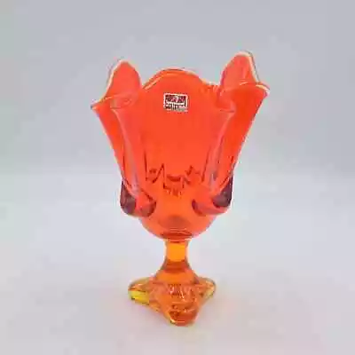 Vintage Mid Century Modern Viking Glass Persimmon Orange Handkerchief Vase • $90