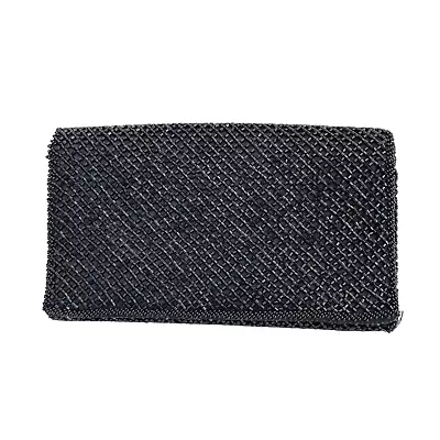Walborg Vintage Black Beaded Clutch Evening Bag Shoulder Strap Satin Lining • $22