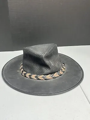 Minnetonka The Fold Up Hat Black Genuine Leather Sz Medium Nice Used Shape. • $34.89